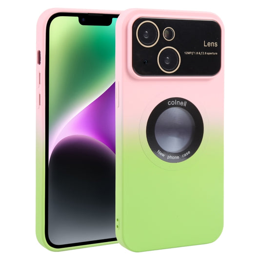 For iPhone 15 Plus Gradient Silicone Shockproof Magsafe Phone Case with Lens Film(Pink Green) - iPhone 15 Plus Cases by buy2fix | Online Shopping UK | buy2fix