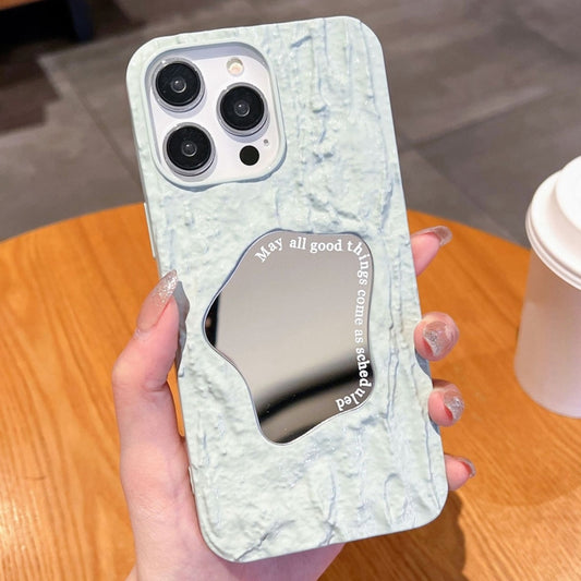 For iPhone 14 Pro Max Embossed Rock Texture Mirror TPU Phone Case(Milk Green) - iPhone 14 Pro Max Cases by buy2fix | Online Shopping UK | buy2fix