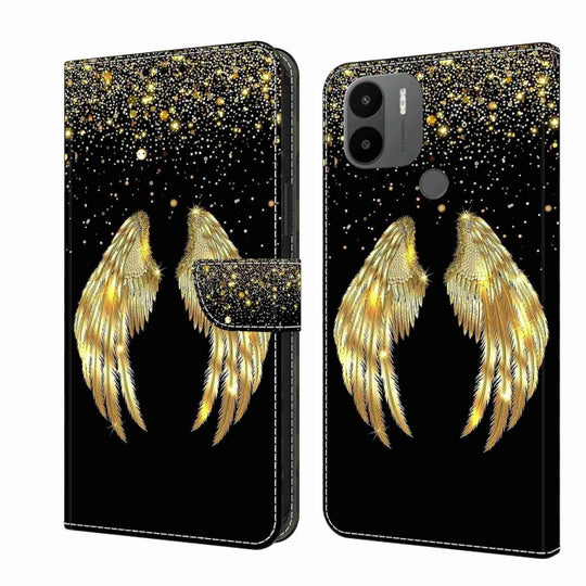 For Xiaomi Redmi A1+ / A2 / A2+ Crystal 3D Shockproof Protective Leather Phone Case(Golden Wings)