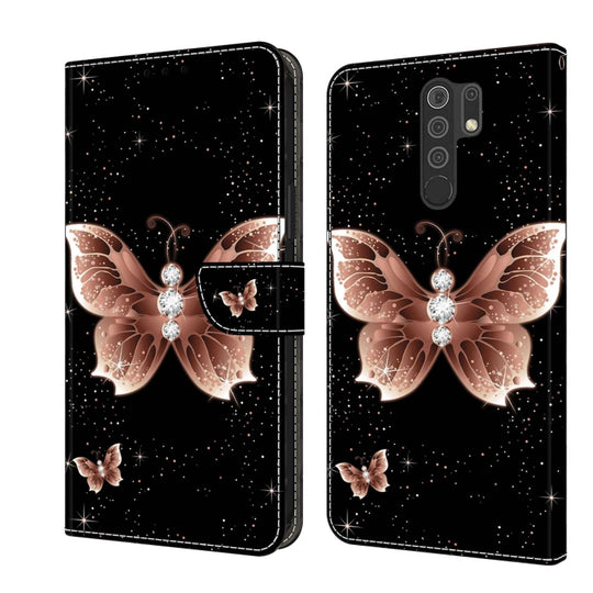 For Xiaomi Redmi 9 Crystal 3D Shockproof Protective Leather Phone Case(Pink Diamond Butterfly)