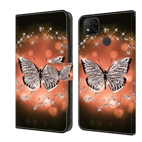 For Xiaomi Redmi 9C Crystal 3D Shockproof Protective Leather Phone Case(Crystal Butterfly) by buy2fix
