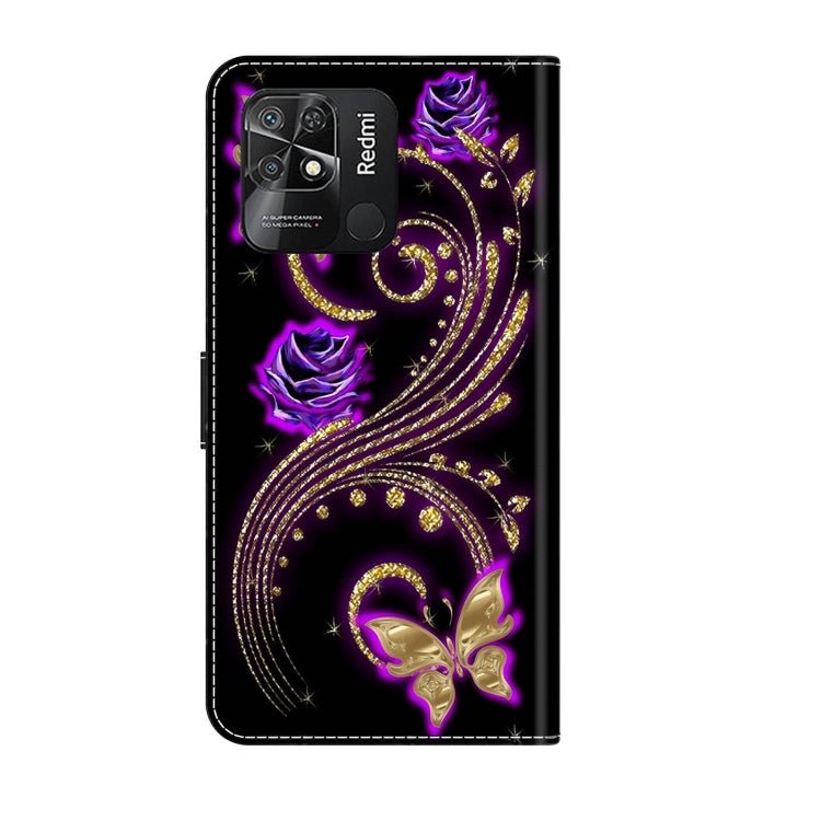 For Xiaomi Redmi 10C Crystal 3D Shockproof Protective Leather Phone Case(Purple Flower Butterfly) - Xiaomi Cases by buy2fix | Online Shopping UK | buy2fix