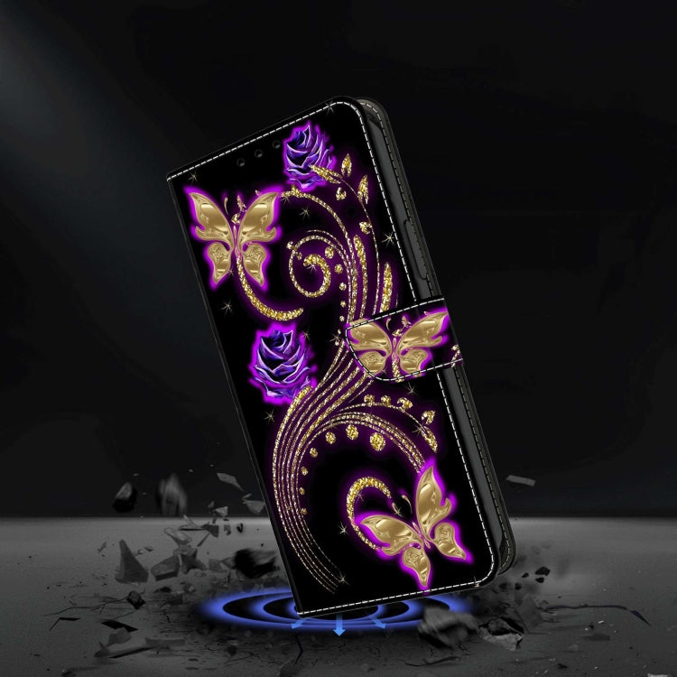 For Xiaomi Redmi Note 9 Crystal 3D Shockproof Protective Leather Phone Case(Purple Flower Butterfly) - Xiaomi Cases by buy2fix | Online Shopping UK | buy2fix