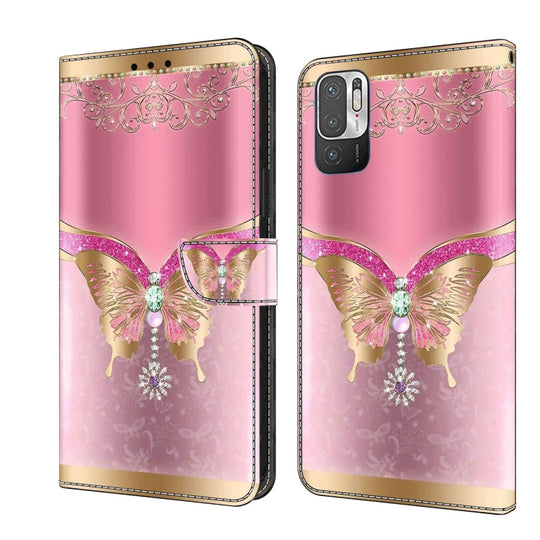 For Xiaomi Redmi Note 10 5G Crystal 3D Shockproof Protective Leather Phone Case(Pink Bottom Butterfly)