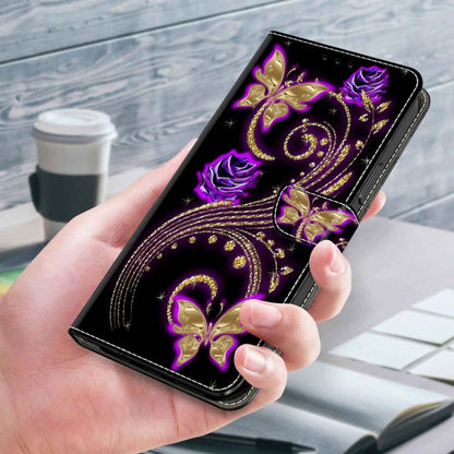 For Xiaomi Redmi Note 10 5G Crystal 3D Shockproof Protective Leather Phone Case(Purple Flower Butterfly) - Xiaomi Cases by buy2fix | Online Shopping UK | buy2fix