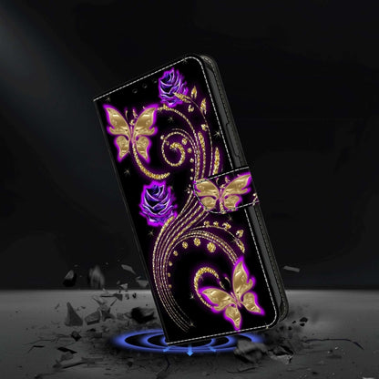 For Xiaomi Redmi 11A 4G / Redmi 12C Global Crystal 3D Shockproof Protective Leather Phone Case(Purple Flower Butterfly) - Xiaomi Cases by buy2fix | Online Shopping UK | buy2fix