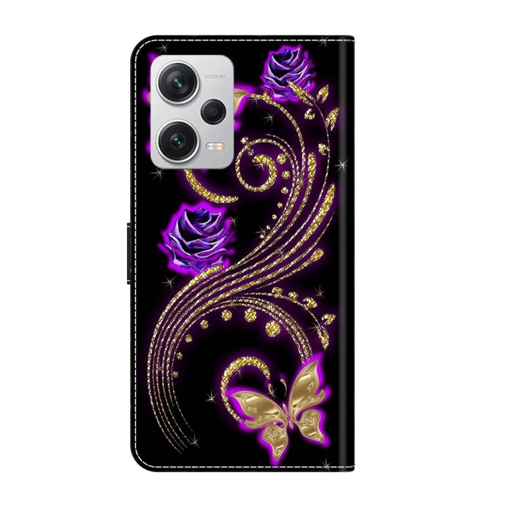 For Xiaomi Redmi Note 12 Pro+ Crystal 3D Shockproof Protective Leather Phone Case(Purple Flower Butterfly) - Xiaomi Cases by buy2fix | Online Shopping UK | buy2fix