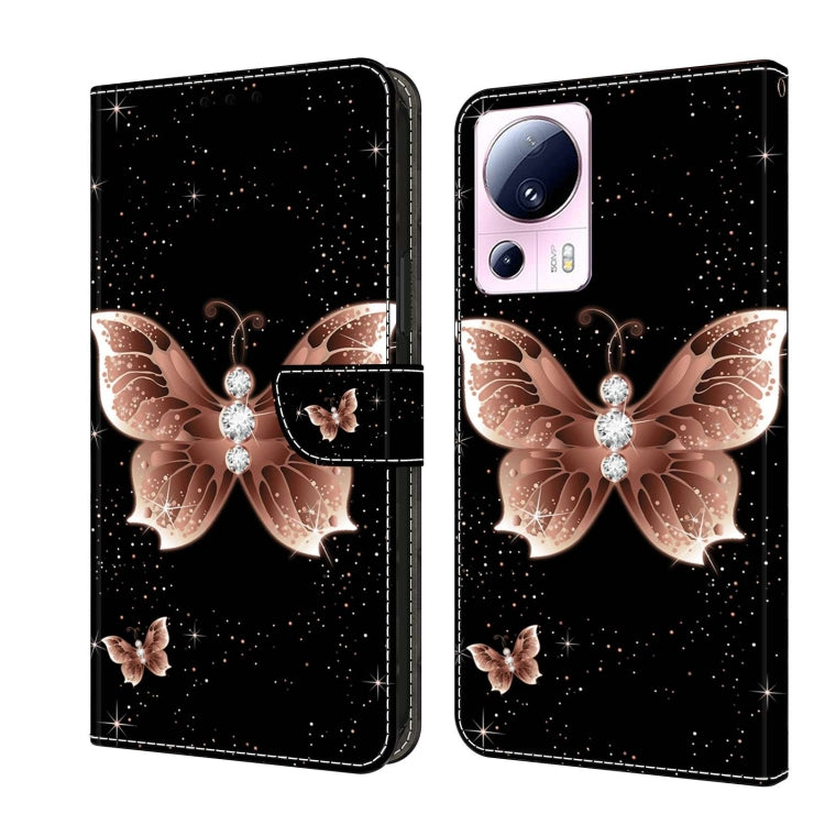 For Xiaomi 13 Lite Crystal 3D Shockproof Protective Leather Phone Case(Pink Diamond Butterfly) by buy2fix
