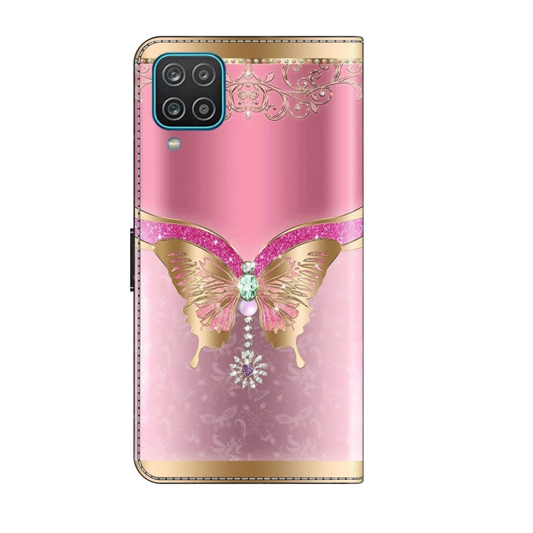 For Samsung Galaxy A12 4G / 5G Crystal 3D Shockproof Protective Leather Phone Case(Pink Bottom Butterfly) by buy2fix