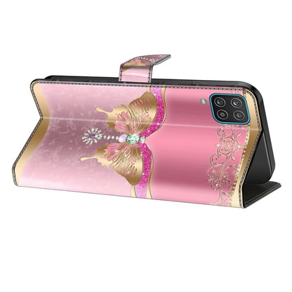 For Samsung Galaxy A12 4G / 5G Crystal 3D Shockproof Protective Leather Phone Case(Pink Bottom Butterfly) by buy2fix
