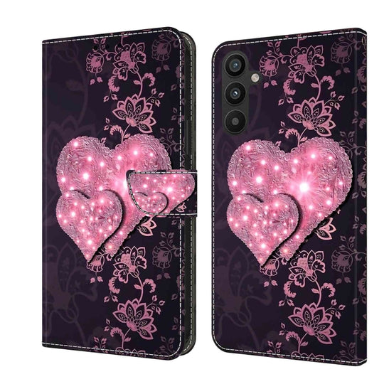 For Samsung Galaxy A34 5G Crystal 3D Shockproof Protective Leather Phone Case(Lace Love)