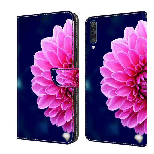 For Samsung Galaxy A50 Crystal 3D Shockproof Protective Leather Phone Case(Pink Petals)