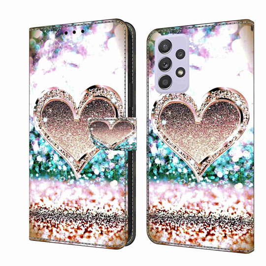For Samsung Galaxy A52 / A52s 5G Crystal 3D Shockproof Protective Leather Phone Case(Pink Diamond Heart)