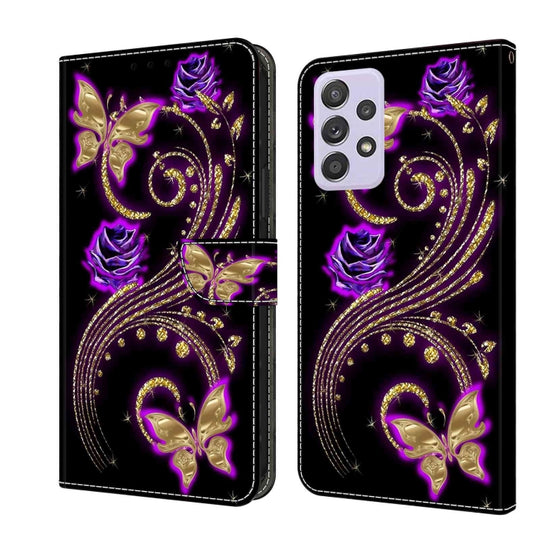 For Samsung Galaxy A52 / A52s 5G Crystal 3D Shockproof Protective Leather Phone Case(Purple Flower Butterfly)