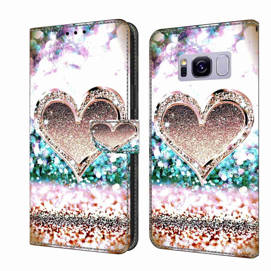 For Samsung Galaxy S8+ Crystal 3D Shockproof Protective Leather Phone Case(Pink Diamond Heart)