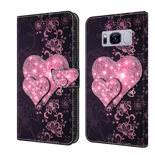 For Samsung Galaxy S8+ Crystal 3D Shockproof Protective Leather Phone Case(Lace Love)