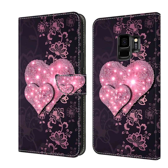 For Samsung Galaxy S9 Crystal 3D Shockproof Protective Leather Phone Case(Lace Love)