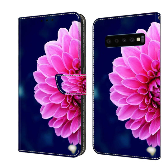 For Samsung Galaxy S10 Crystal 3D Shockproof Protective Leather Phone Case(Pink Petals)