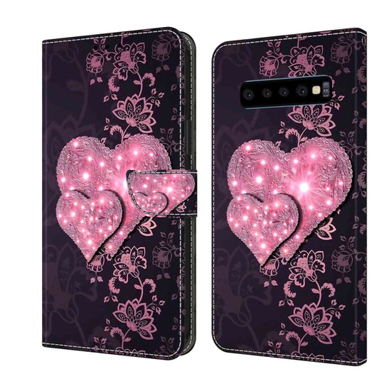 For Samsung Galaxy S10 Crystal 3D Shockproof Protective Leather Phone Case(Lace Love)