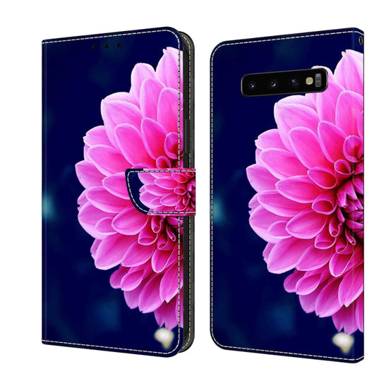 For Samsung Galaxy S10+ Crystal 3D Shockproof Protective Leather Phone Case(Pink Petals)