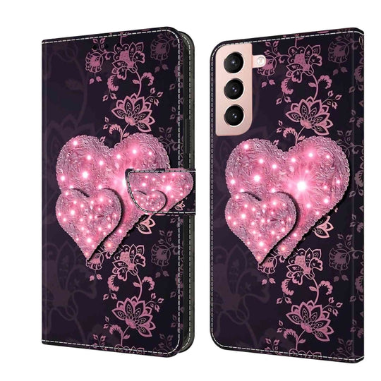 For Samsung Galaxy S21 Crystal 3D Shockproof Protective Leather Phone Case(Lace Love)