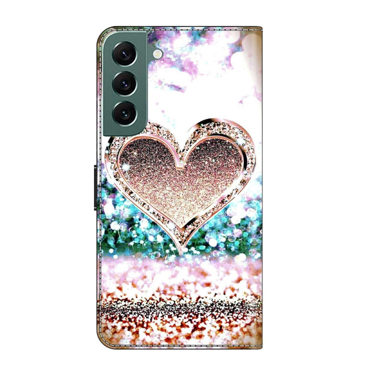 For Samsung Galaxy S22+ Crystal 3D Shockproof Protective Leather Phone Case(Pink Diamond Heart) by buy2fix