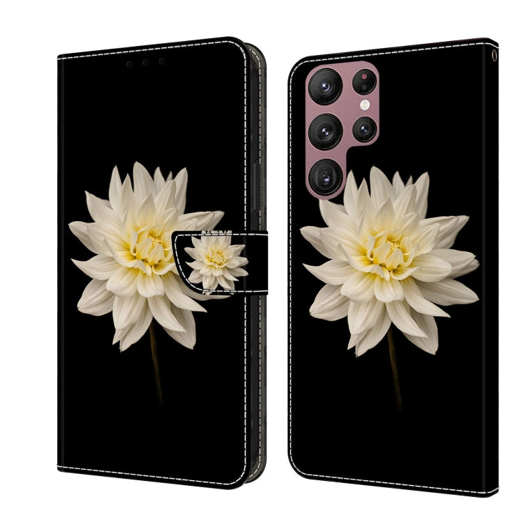 For Samsung Galaxy S22 Ultra Crystal 3D Shockproof Protective Leather Phone Case(White Flower) by buy2fix