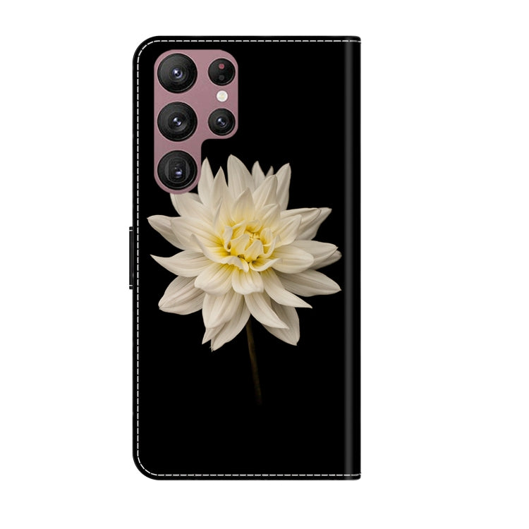For Samsung Galaxy S22 Ultra Crystal 3D Shockproof Protective Leather Phone Case(White Flower) by buy2fix