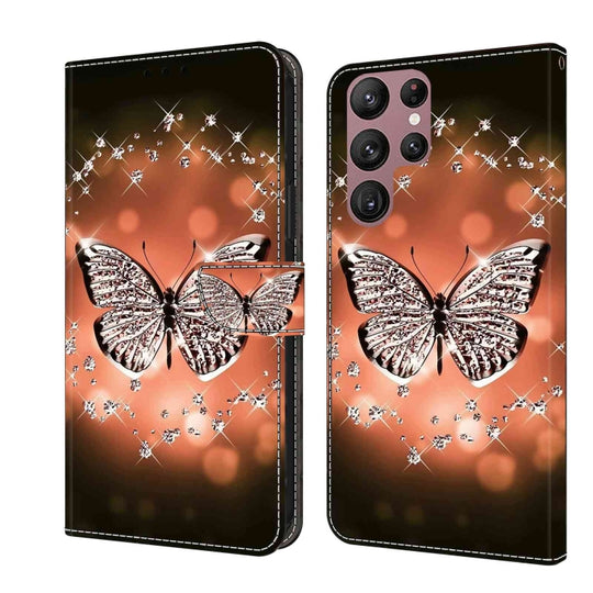 For Samsung Galaxy S22 Ultra Crystal 3D Shockproof Protective Leather Phone Case(Crystal Butterfly)