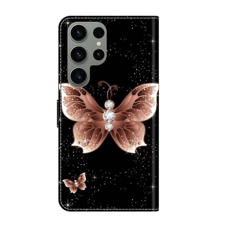 For Samsung Galaxy S23 Ultra Crystal 3D Shockproof Protective Leather Phone Case(Pink Diamond Butterfly) by buy2fix