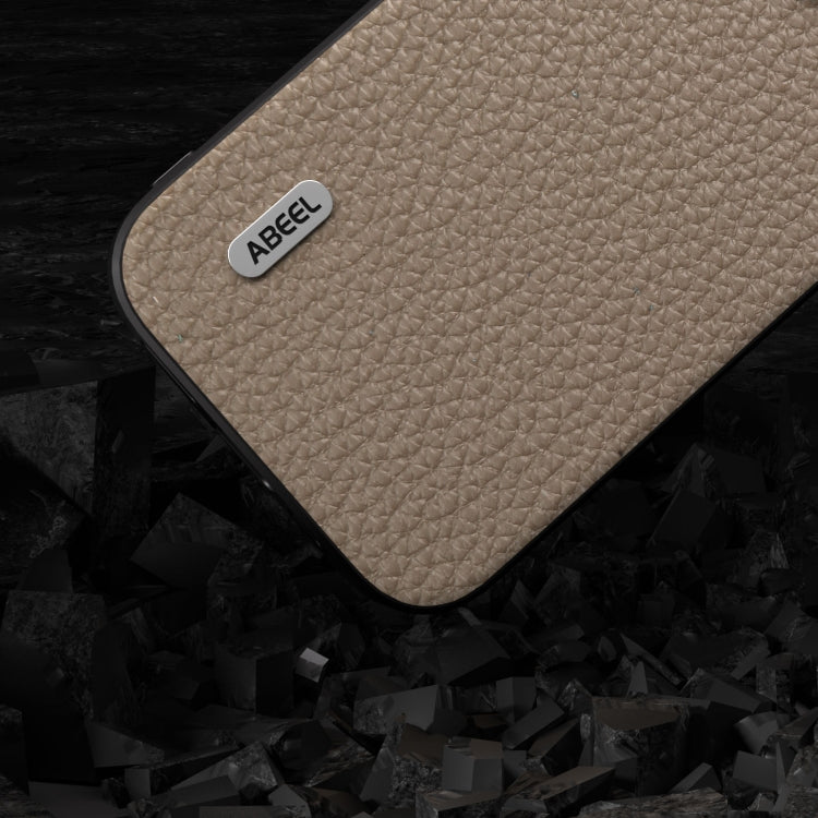 For iPhone 14 Pro Max ABEEL Genuine Leather Litchi Texture Phone Case(Grey) - iPhone 14 Pro Max Cases by buy2fix | Online Shopping UK | buy2fix