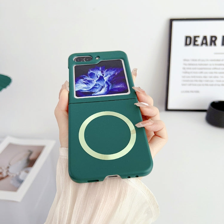 For Samsung Galaxy Z Flip5 Skin Feel Magsafe Magnetic Shockproof PC Phone Case(Dark Green) by buy2fix