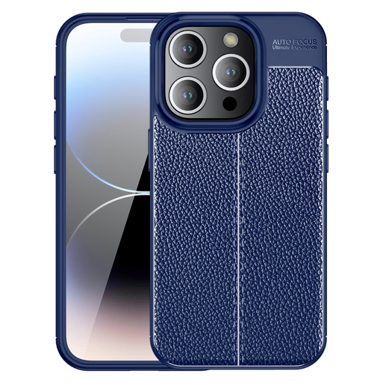 For iPhone 15 Pro Litchi Texture Shockproof TPU Phone Case(Blue) - iPhone 15 Pro Cases by buy2fix | Online Shopping UK | buy2fix