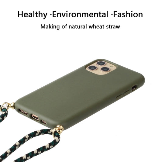For iPhone 15 Pro Max Wheat Straw Material + TPU Phone Case with Lanyard(Army Green) by buy2fix