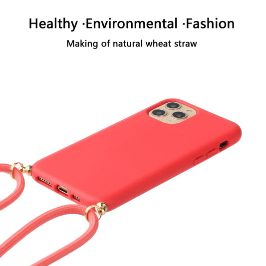 For iPhone 15 Pro Max Wheat Straw Material + TPU Phone Case with Lanyard(Red) by buy2fix