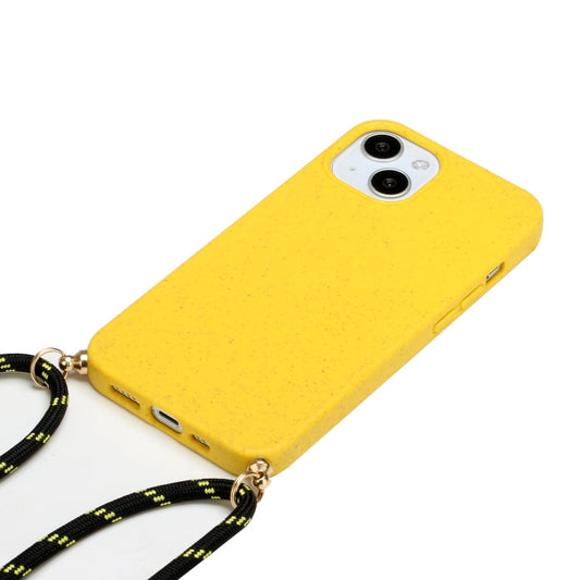 For iPhone 15 Plus Wheat Straw Material + TPU Phone Case with Lanyard(Yellow) by buy2fix