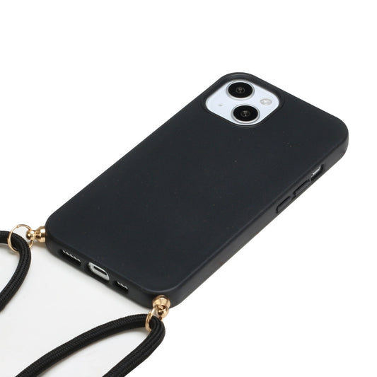 For iPhone 15 Plus Wheat Straw Material + TPU Phone Case with Lanyard(Black) by buy2fix