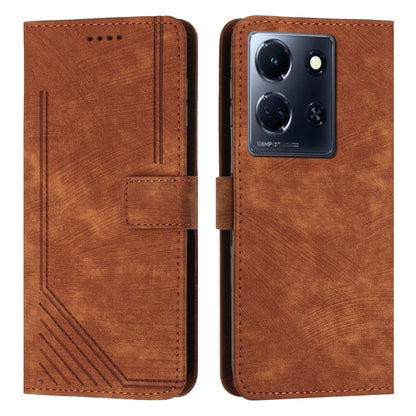 For Infinix Note 30/Note 30 5G Skin Feel Stripe Pattern Leather Phone Case with Lanyard(Brown) - Infinix Cases by buy2fix | Online Shopping UK | buy2fix