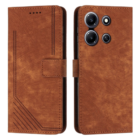 For Infinix Note 30i Skin Feel Stripe Pattern Leather Phone Case with Lanyard(Brown) by buy2fix