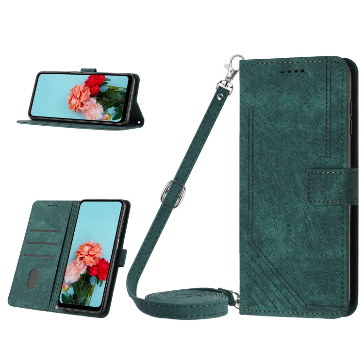 For Infinix Note 30i Skin Feel Stripe Pattern Leather Phone Case with Lanyard(Green) - Infinix Cases by buy2fix | Online Shopping UK | buy2fix