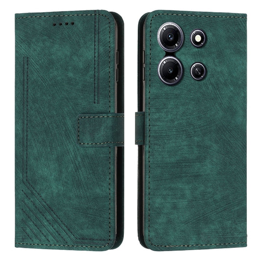 For Infinix Note 30i Skin Feel Stripe Pattern Leather Phone Case with Lanyard(Green) by buy2fix