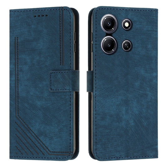 For Infinix Note 30i Skin Feel Stripe Pattern Leather Phone Case with Lanyard(Blue) by buy2fix