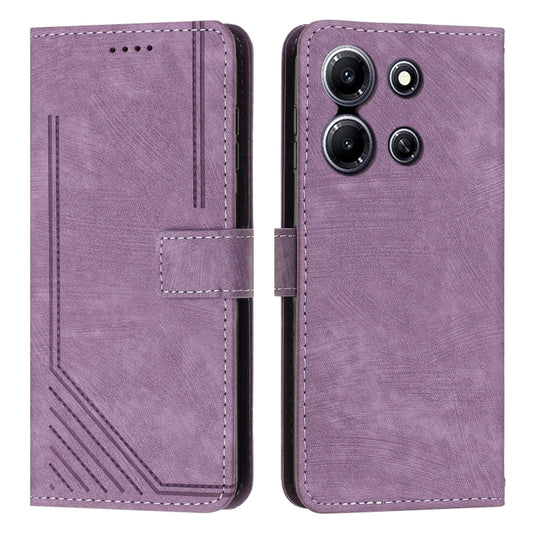 For Infinix Note 30i Skin Feel Stripe Pattern Leather Phone Case with Lanyard(Purple) by buy2fix