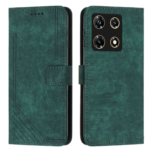For Infinix Note 30 Pro Skin Feel Stripe Pattern Leather Phone Case with Lanyard(Green) by buy2fix