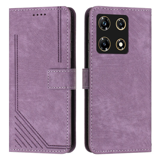 For Infinix Note 30 Pro Skin Feel Stripe Pattern Leather Phone Case with Lanyard(Purple) by buy2fix