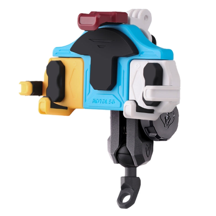 MOTOSLG Crab Motorcycle Phone Clamp Bracket L-Type Rear Mirror Mount with Anti-theft Lock(Yellow Blue White) - Holder by MOTOLSG | Online Shopping UK | buy2fix