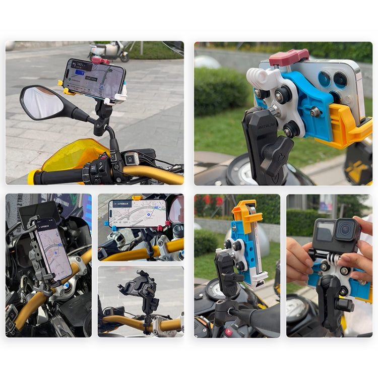 MOTOSLG Crab Motorcycle Phone Clamp Bracket O-Type Rear Mirror Mount with Anti-theft Lock(Yellow Blue White) - Holder by MOTOLSG | Online Shopping UK | buy2fix