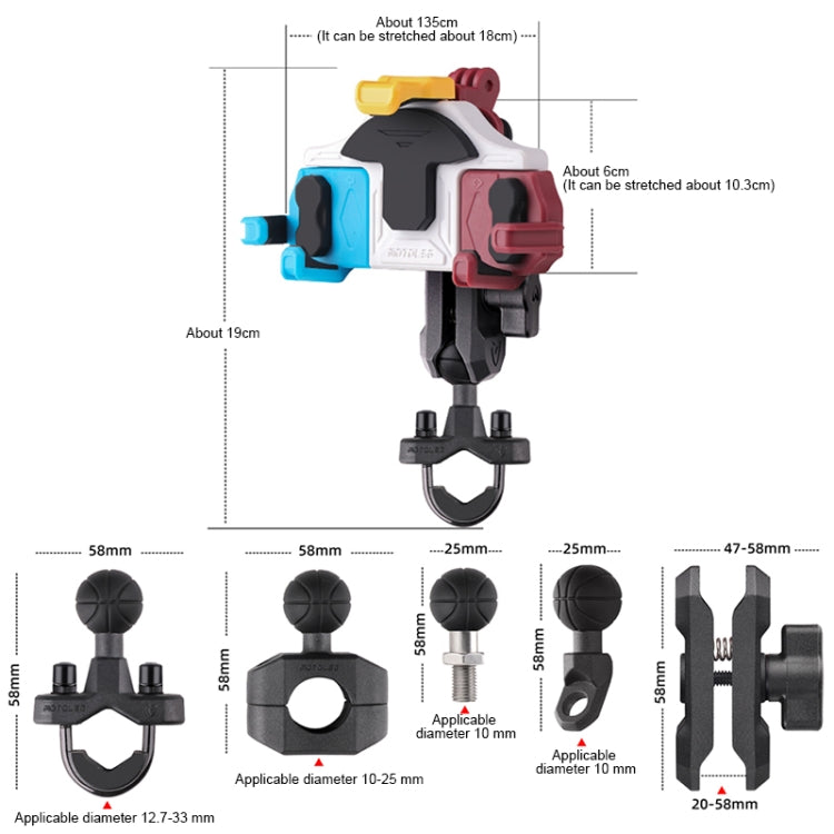 MOTOSLG Crab Motorcycle Phone Clamp Bracket M10 Ballhead Mount with Anti-theft Lock(Blue White Red) - Holder by MOTOLSG | Online Shopping UK | buy2fix