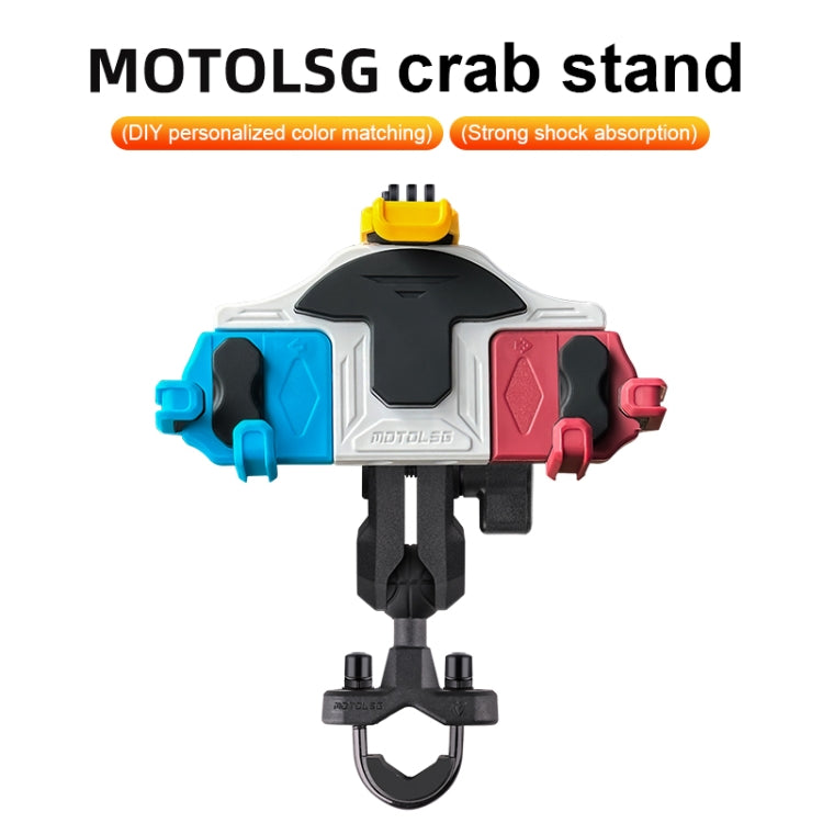 MOTOSLG Crab Motorcycle Phone Clamp Bracket O-Type Rear Mirror Mount(Yellow Blue White) - Holder by MOTOLSG | Online Shopping UK | buy2fix