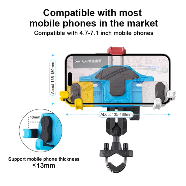 MOTOSLG Crab Motorcycle Phone Clamp Bracket L-Type Rear Mirror Mount with Anti-theft Lock(Yellow Blue White) - Holder by MOTOLSG | Online Shopping UK | buy2fix